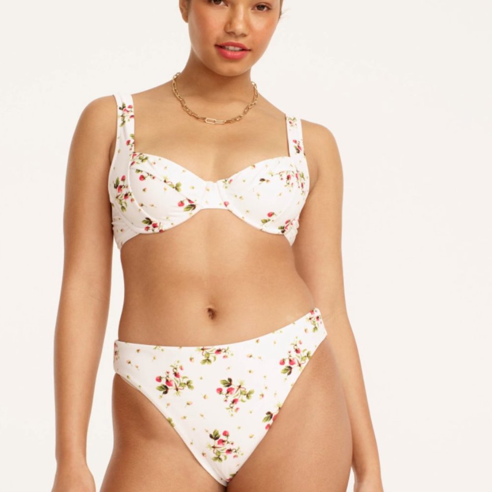 J CREW Strawberry Print Retro Style High Waist Cut Bikini Top & Bottom Set